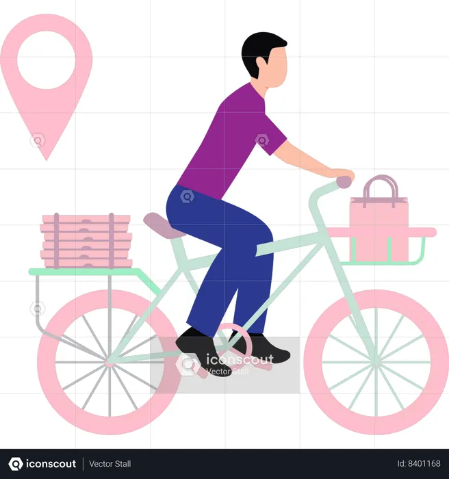 Delivery boy delivering parcel on bicycle  Illustration