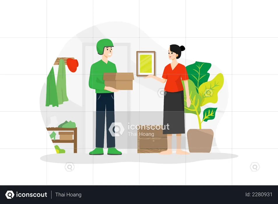 Delivery boy delivering parcel to a woman  Illustration