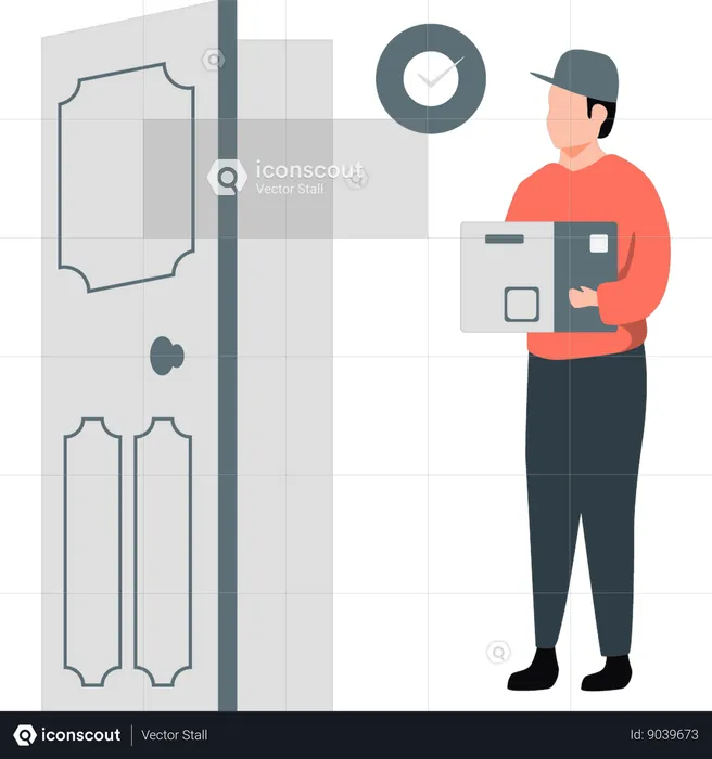 Delivery boy delivering parcel to house  Illustration