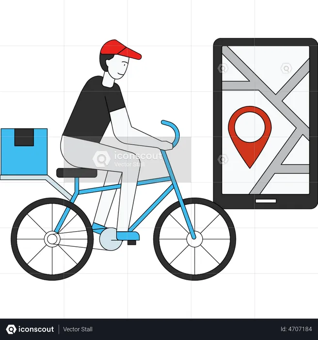 Delivery Boy delivers parcels by bicycle  Illustration