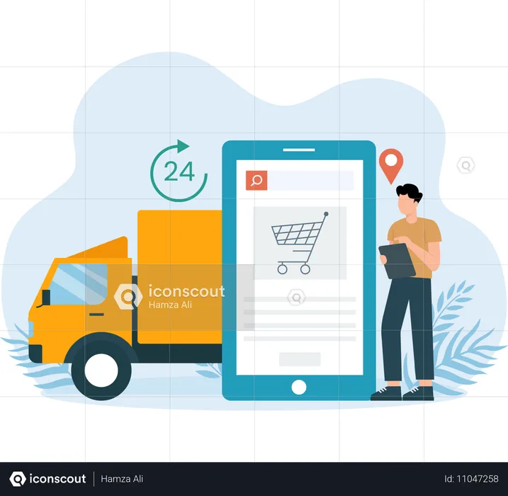 Delivery boy finding delivery location  Illustration