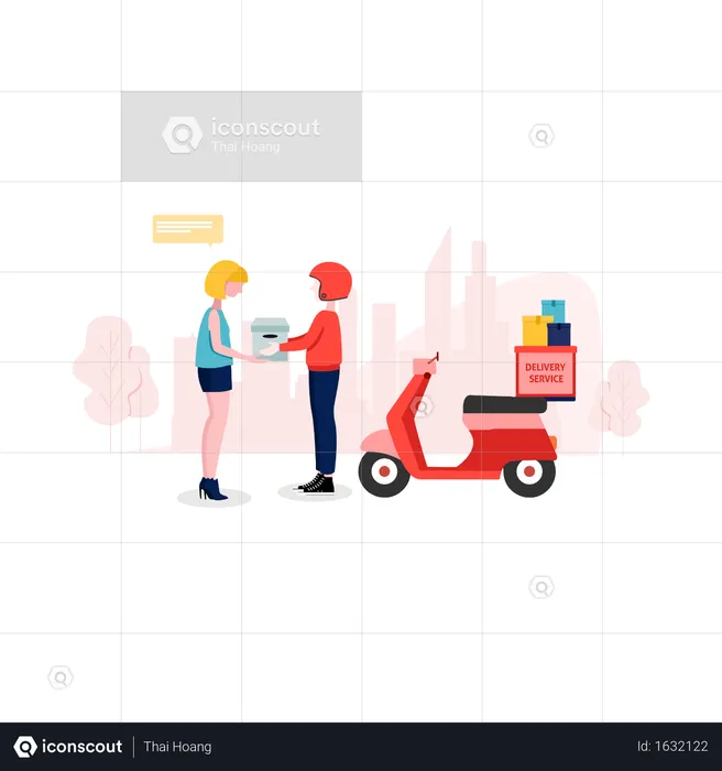 Delivery boy giving order to customer  Illustration