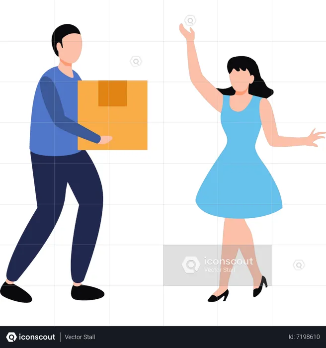 Delivery boy giving package to girl  Illustration
