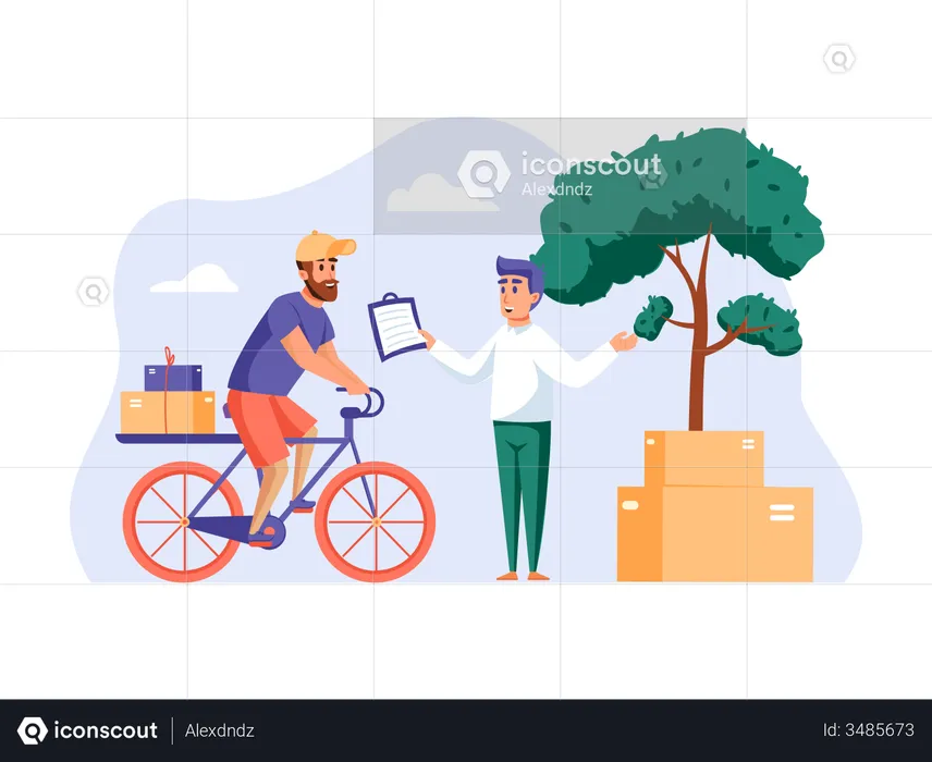 Delivery boy going to deliver parcel  Illustration