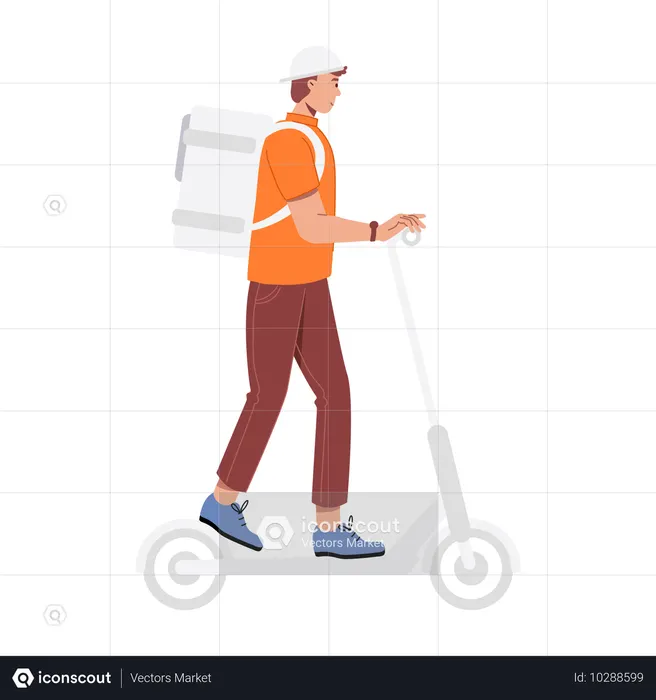Delivery Boy going to deliver parcel on kick scooter  Illustration