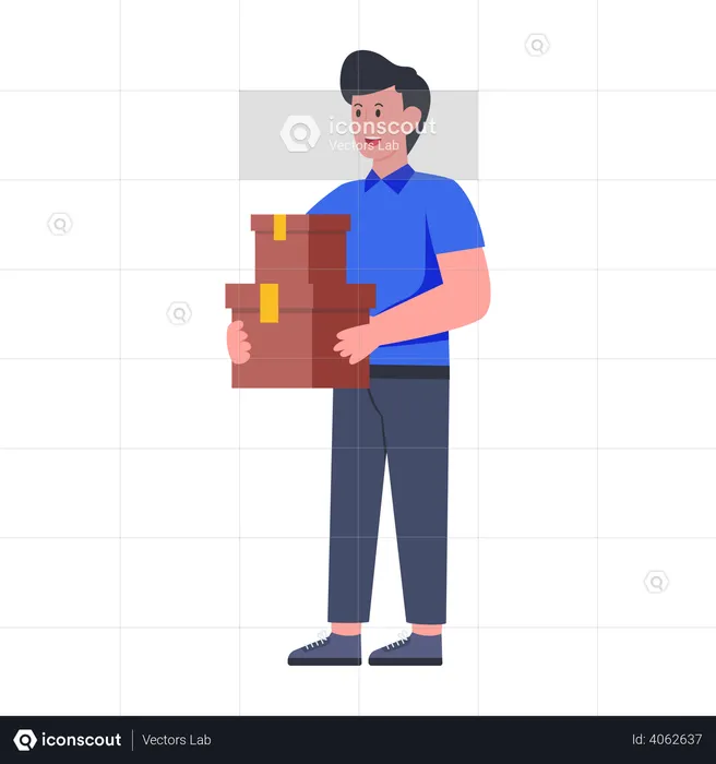 Delivery Boy holding boxes  Illustration