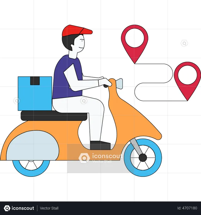 Delivery Boy is delivering parcels on a scooter  Illustration