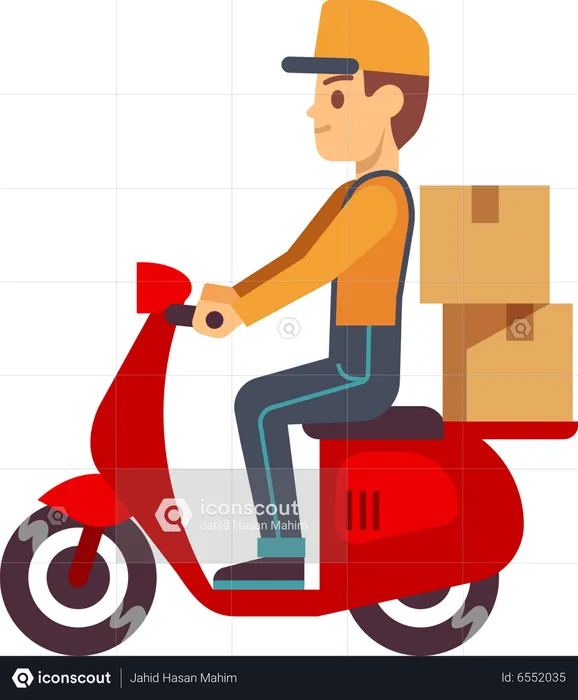 Delivery boy riding scooter  Illustration