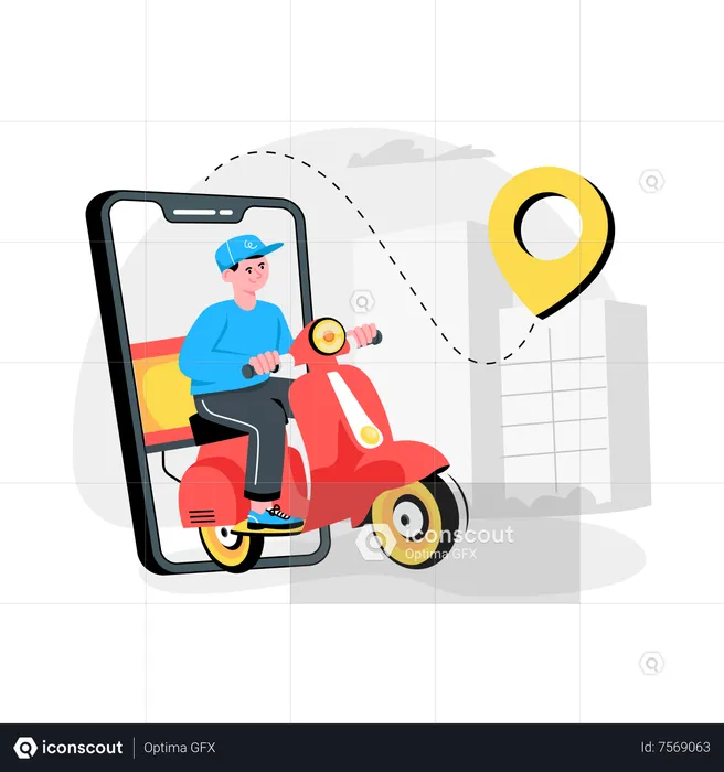 Delivery boy riding scooter at Delivery Location  Illustration