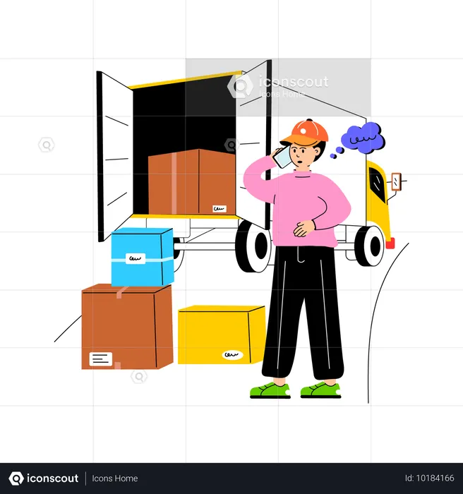 Delivery Boy Talking with Customer on Mobile  Illustration