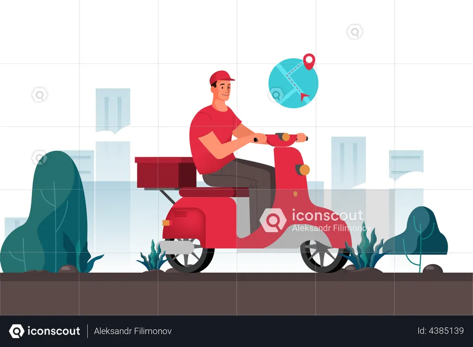 Delivery boy using tracking system for delivery  Illustration