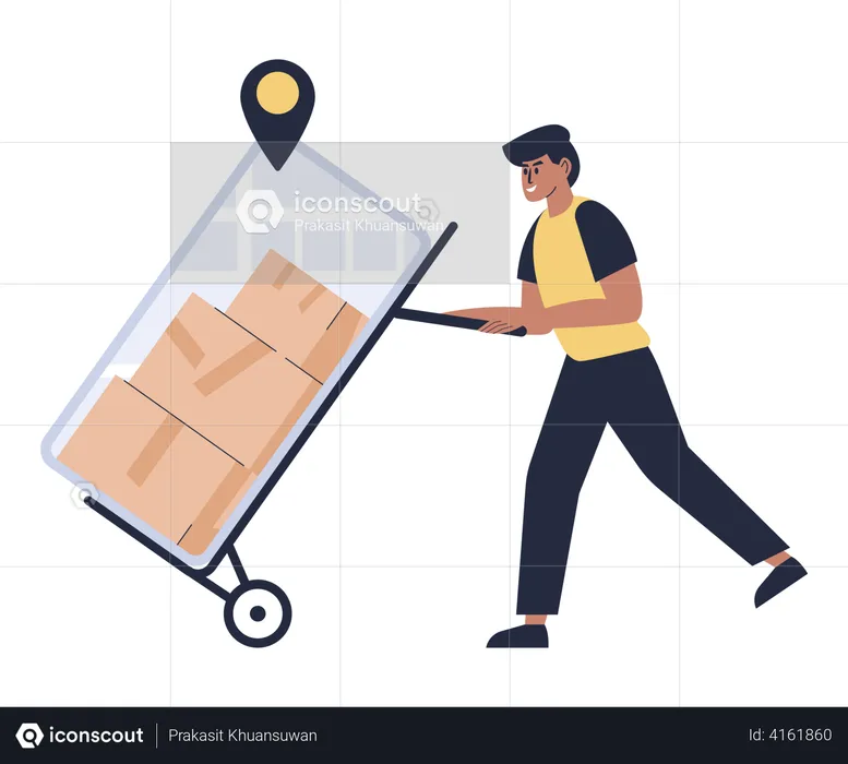 Delivery boy using trolley for delivery  Illustration