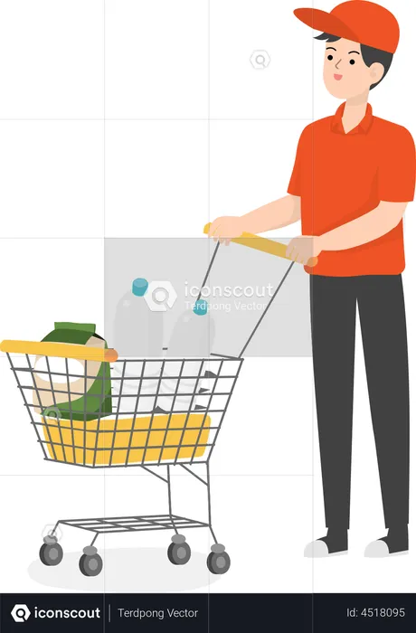 Delivery Boy With Shopping Cart  Illustration