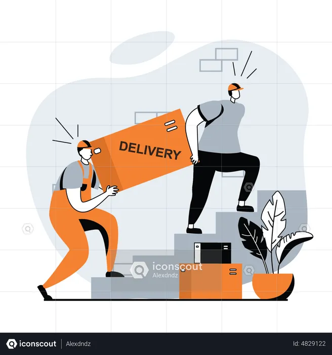 Delivery boys carry large box  Illustration