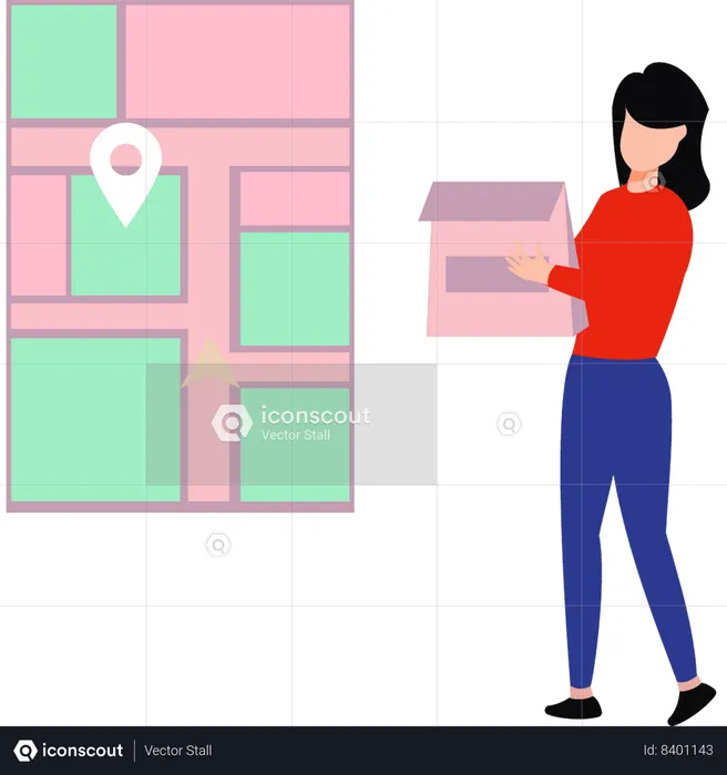 Delivery girl delivering food parcel  Illustration