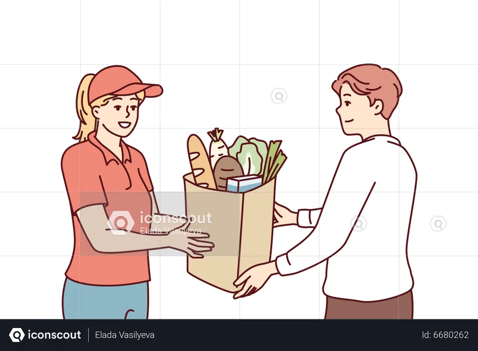 Delivery girl doing grocery delivery  Illustration