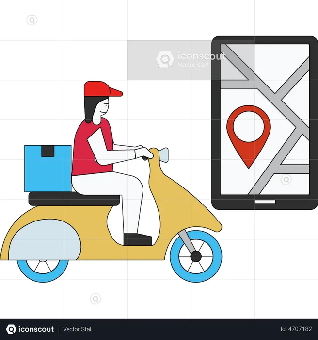 Delivery girl is delivering parcels on a scooter  Illustration