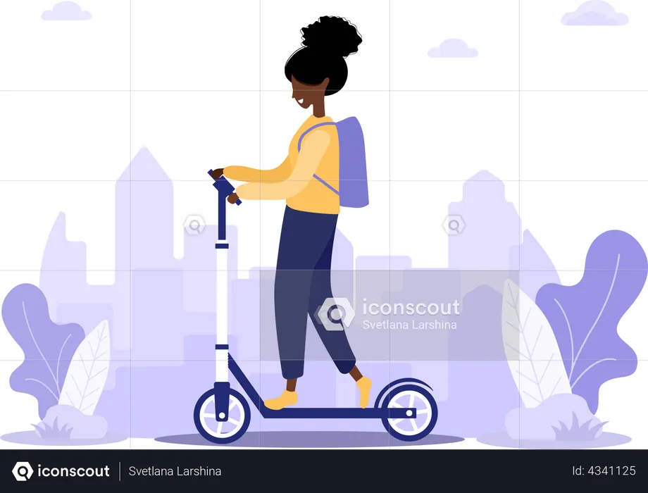 Delivery girl on a scooter with an order  Illustration