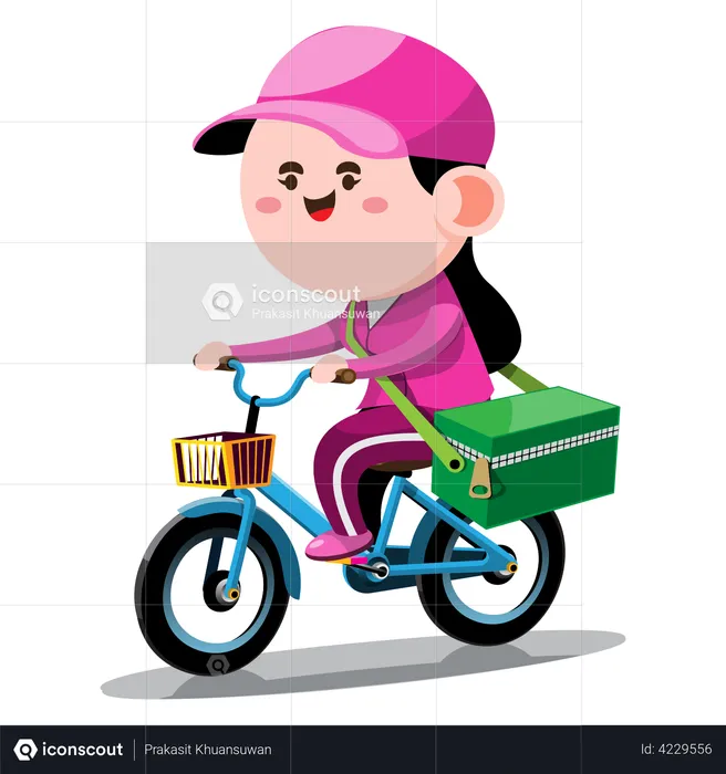 Delivery girl riding bicycle and delivering order  Illustration