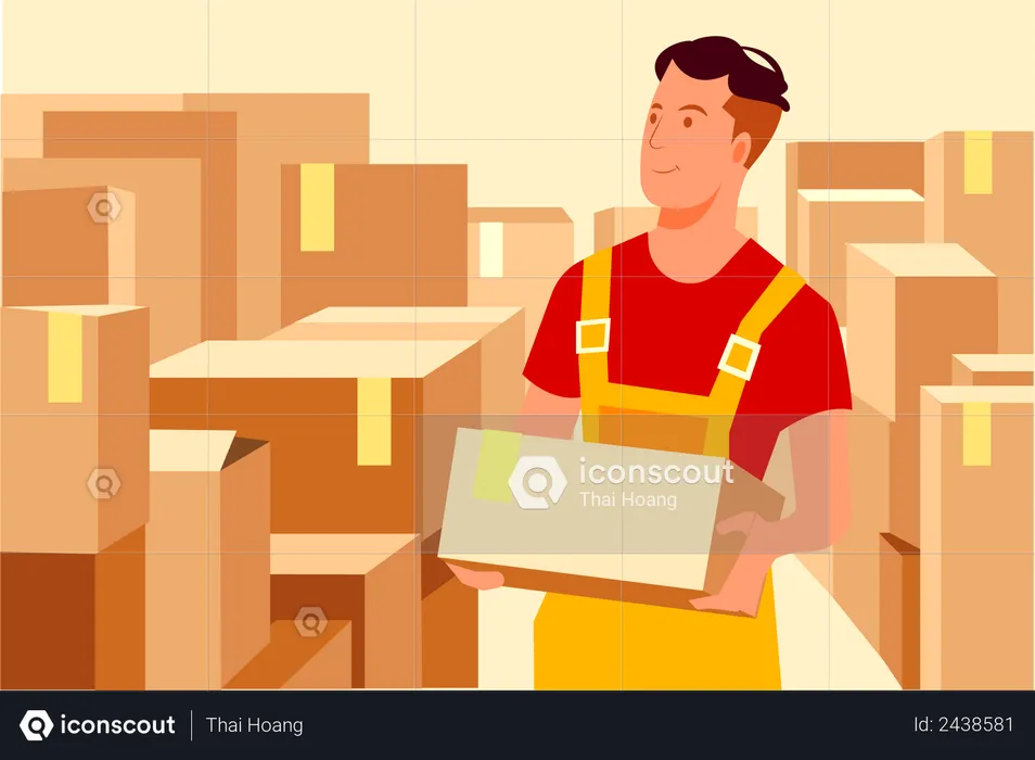 Delivery guy arranging parcel  Illustration