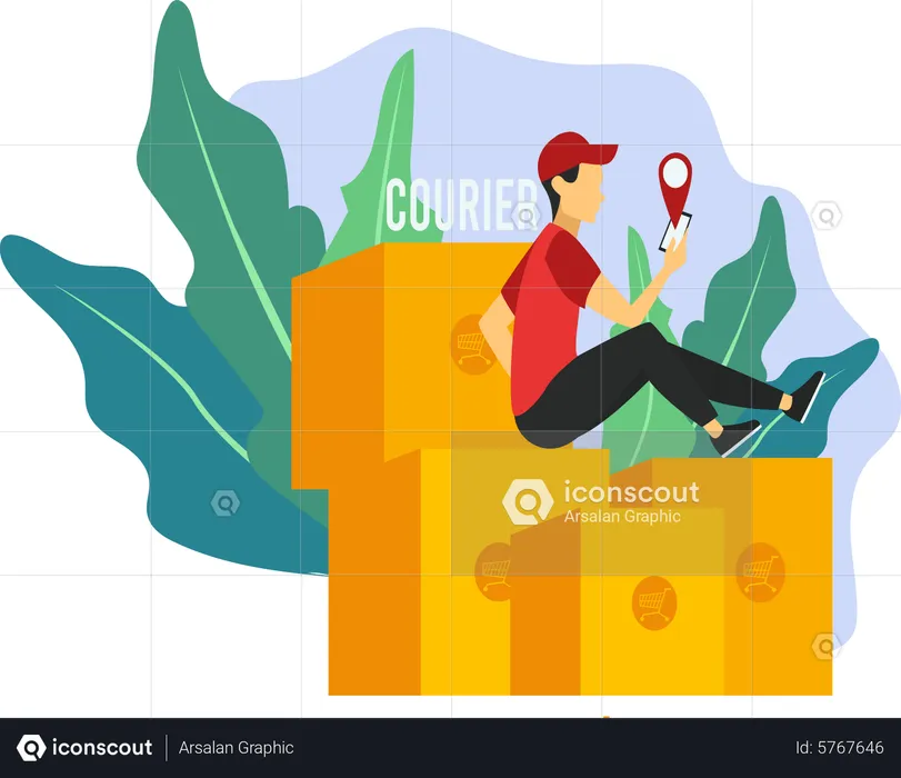 Delivery guy checking location  Illustration