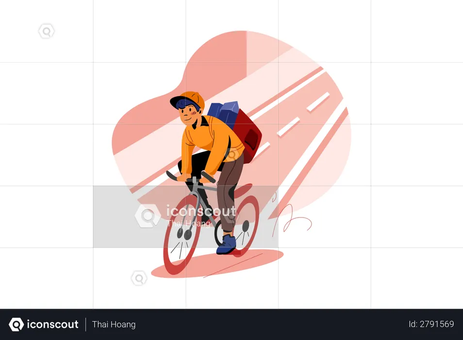 Delivery guy deliver the parcel on cycle  Illustration