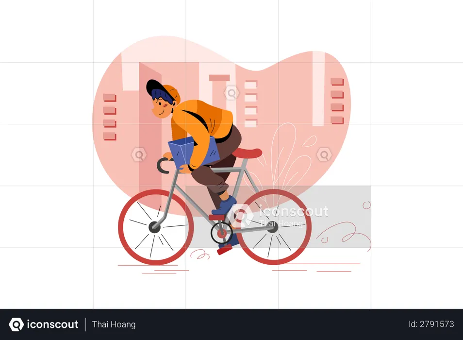 Delivery guy deliver the parcel on cycle  Illustration