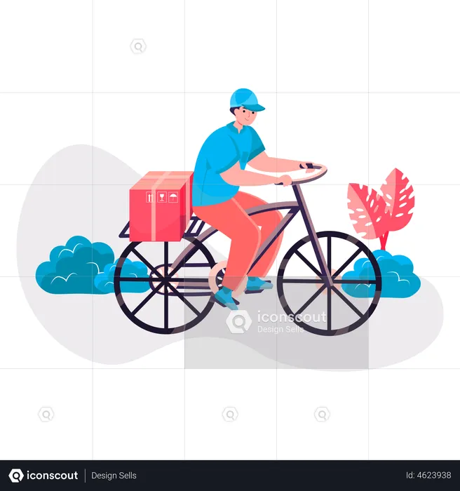 Delivery guy deliver the parcel on cycle  Illustration