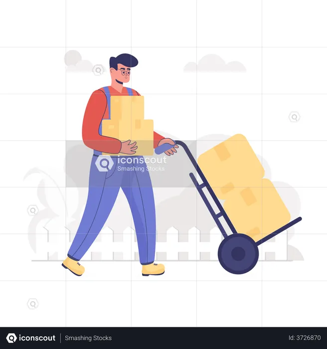 Delivery guy using Pushcart  Illustration