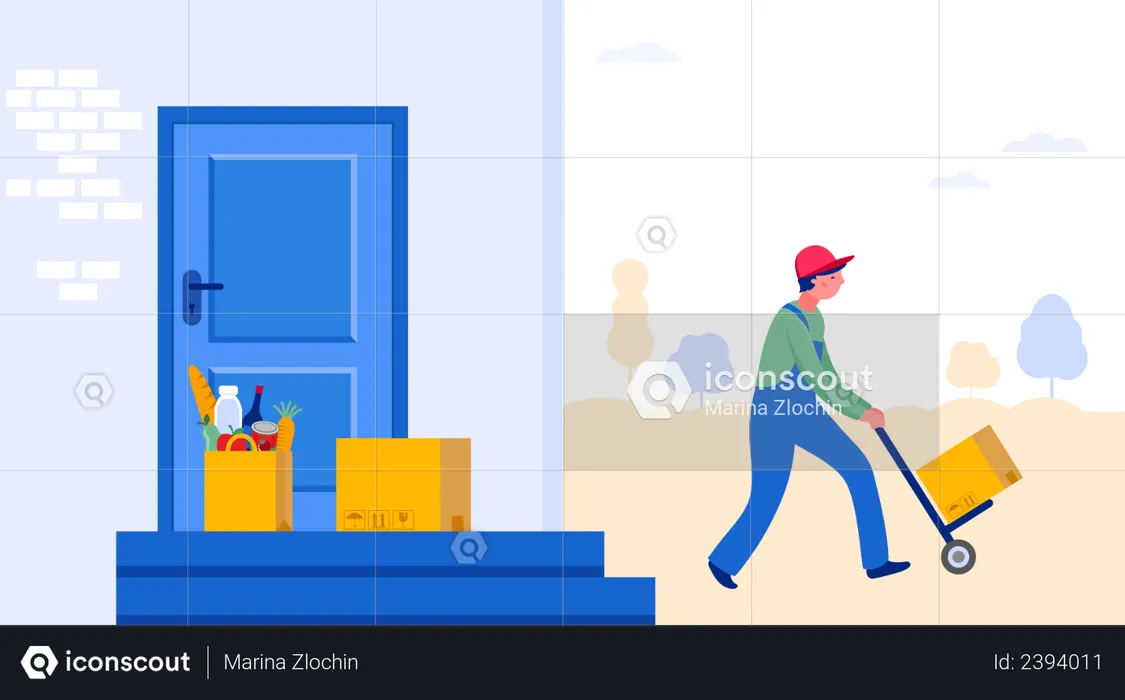 Delivery guy walking with shipment  Illustration