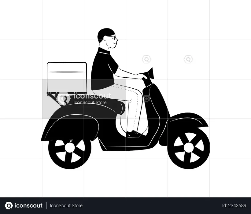 Delivery guy with parcel on bike  Illustration