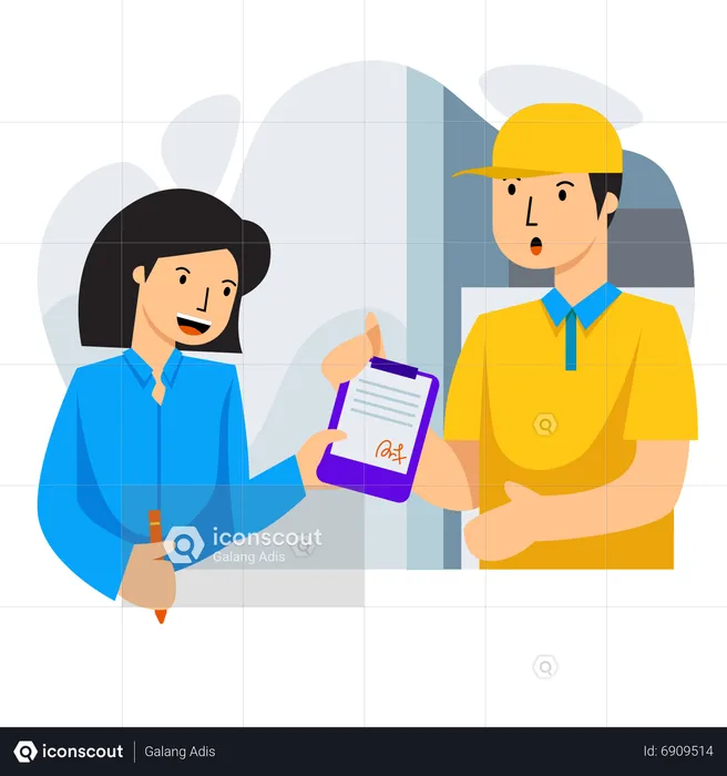 Delivery Man and Woman Signature  Illustration