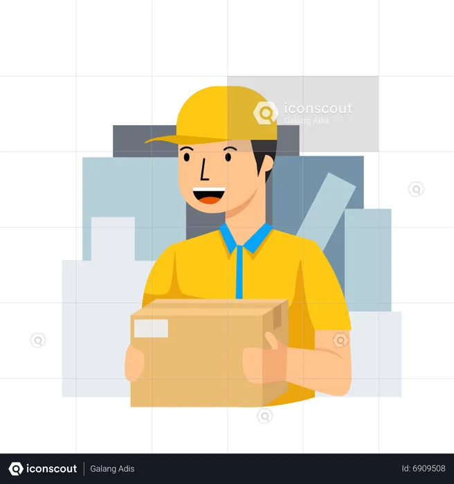 Best Delivery Man Bring Box Illustration download in PNG & Vector format