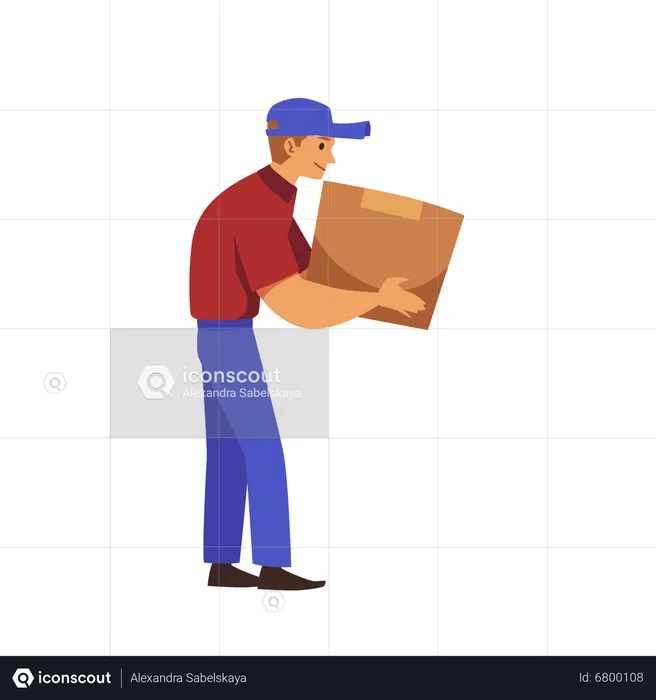 Delivery man carries cardboard wrong  Illustration