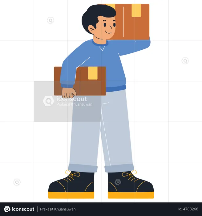 Delivery Man Carry Boxes  Illustration