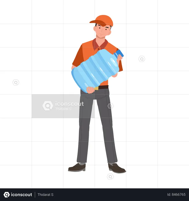 Delivery man carrying big water bottle  Illustration
