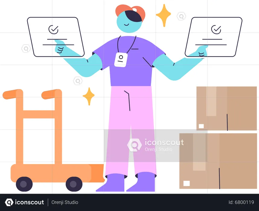 Delivery man Checking Delivery package  Illustration