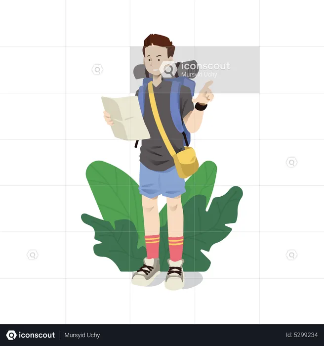Delivery man checking direction into map  Illustration