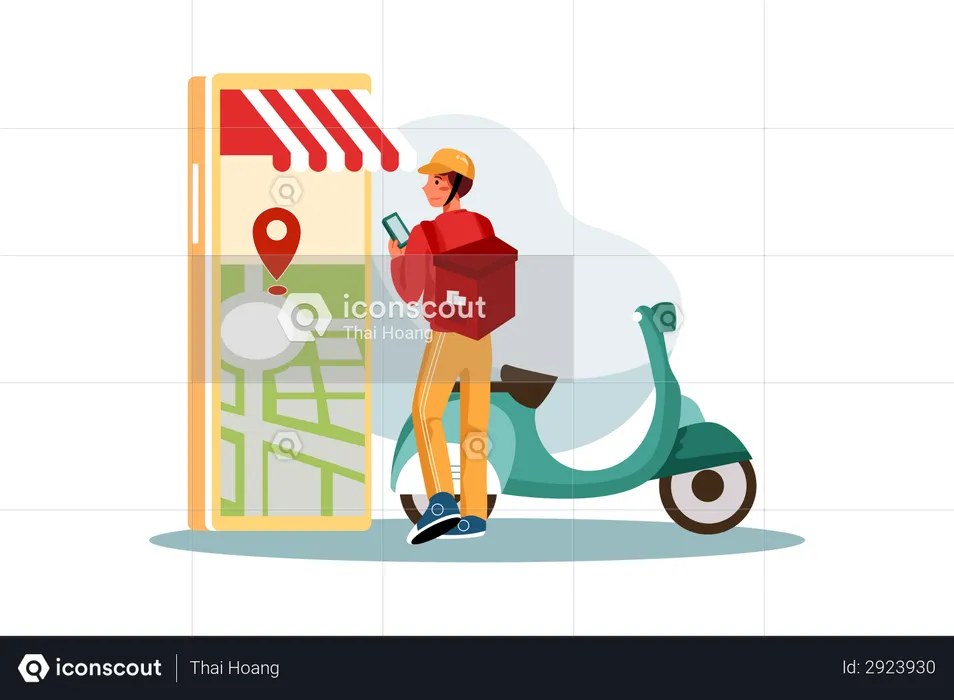 Delivery man checking the delivery location  Illustration