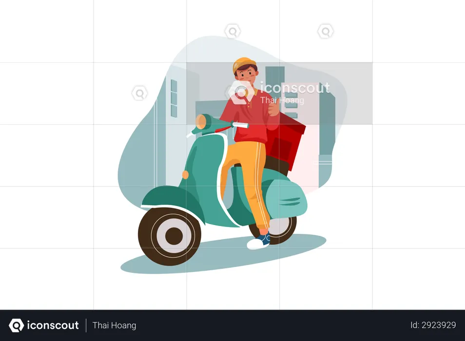 Delivery man deliver package on a scooter  Illustration