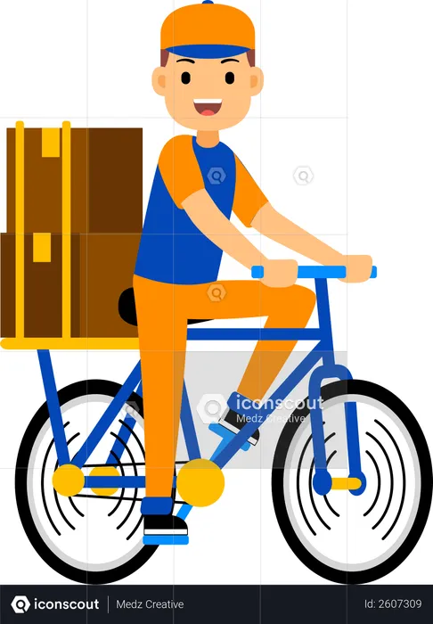 Delivery man delivering a parcel on a cycle  Illustration