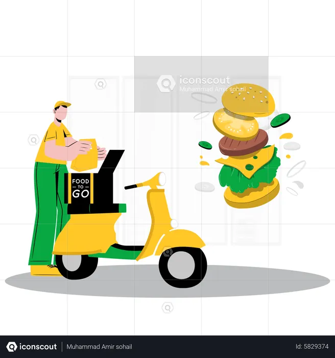Delivery man delivering food  Illustration