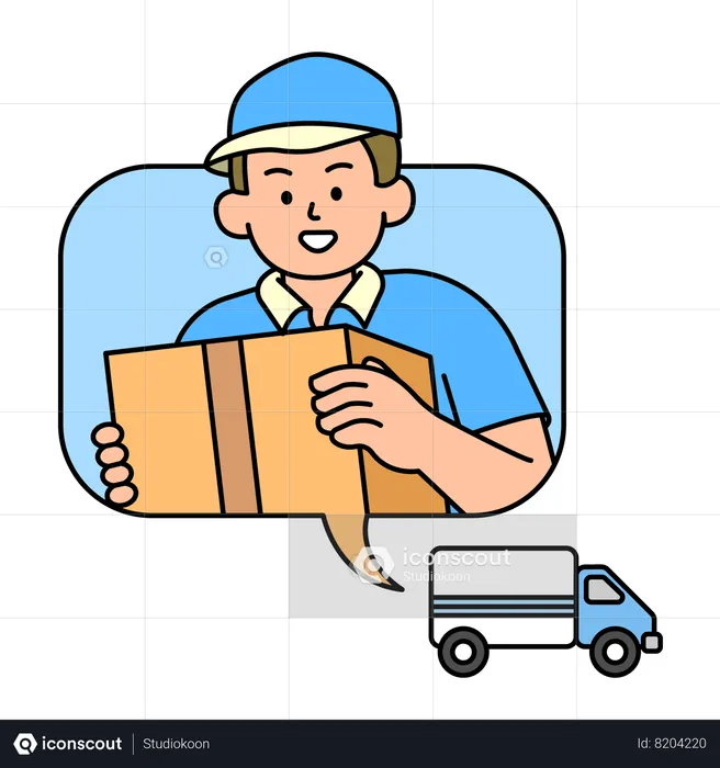 Delivery man delivering package through truck  Illustration