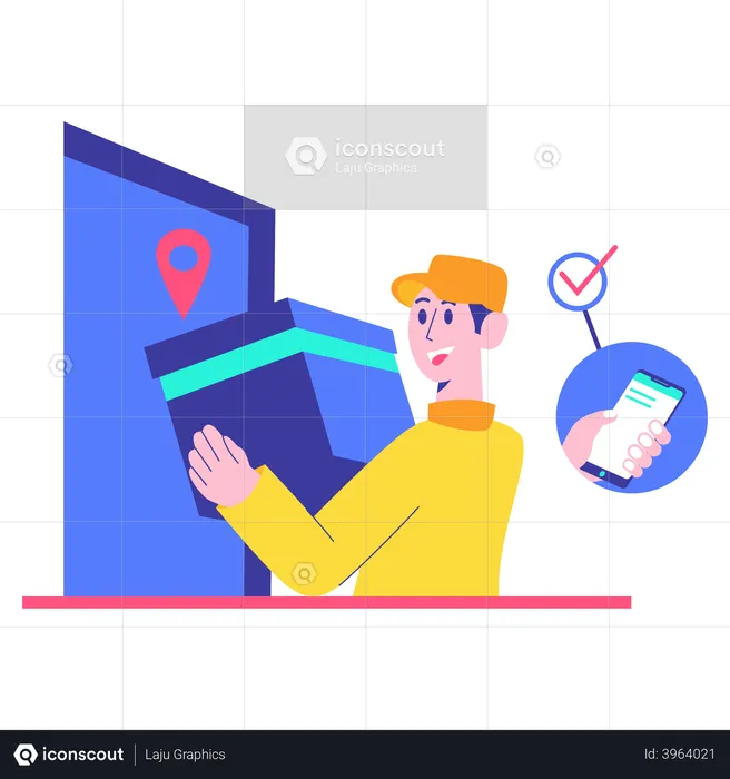 Delivery man delivering product and confirming using otp  Illustration