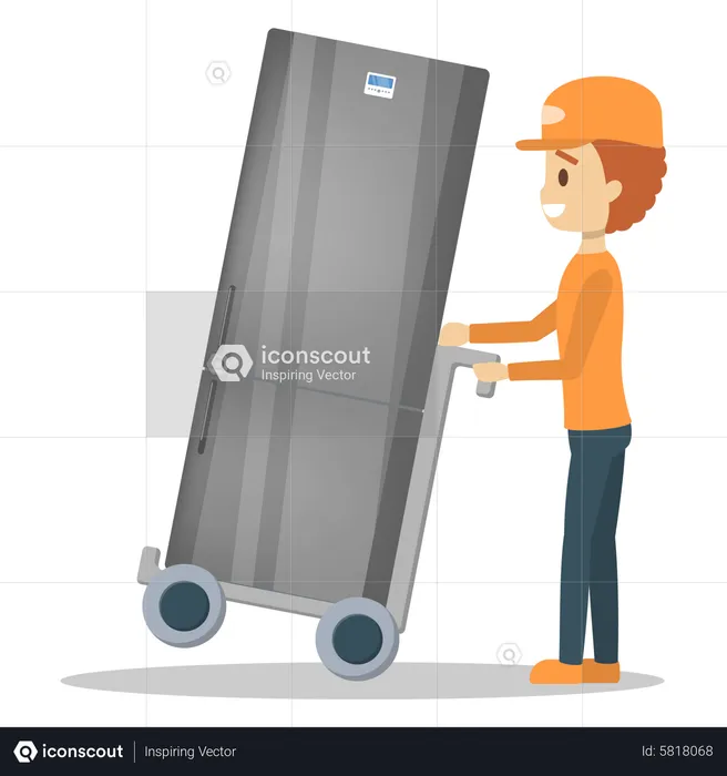 Delivery man delivering refrigerator  Illustration