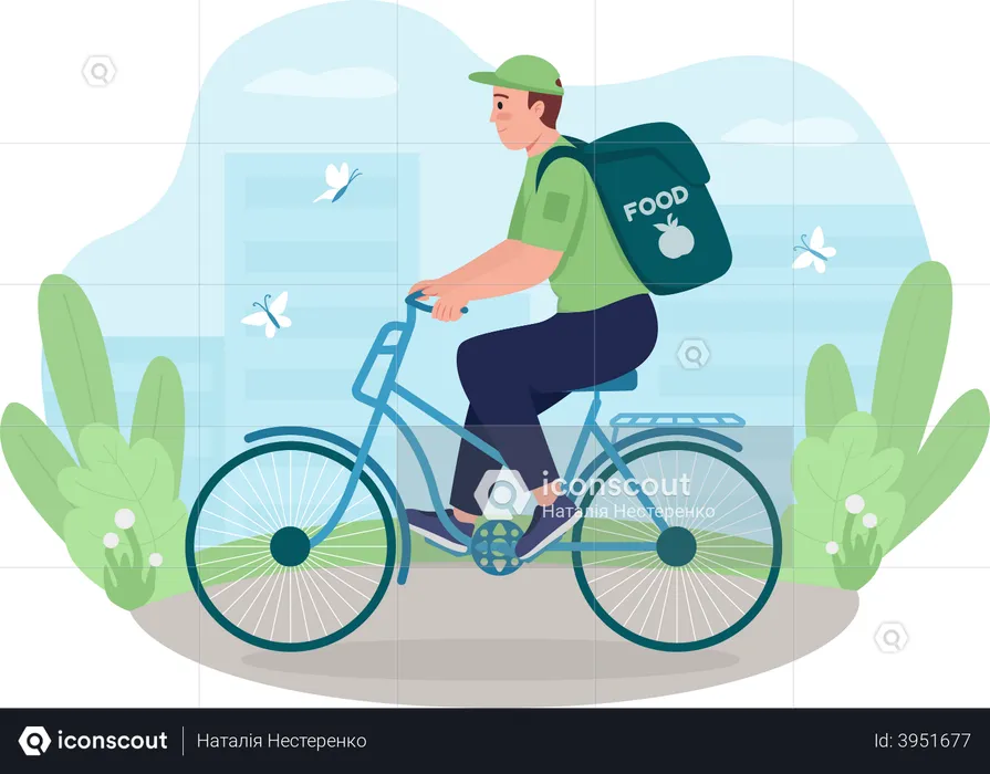 Delivery man delivering through bike  Illustration