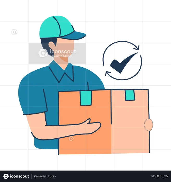 Delivery man delivers product at right destination  Illustration