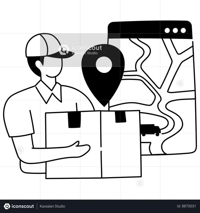 Delivery man delivers product at right location  Illustration