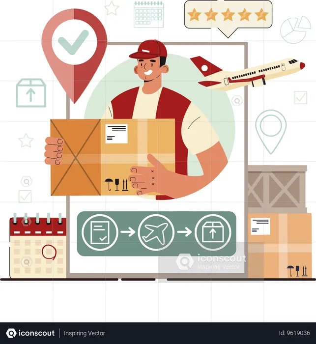 Delivery man delivers product on time  Illustration