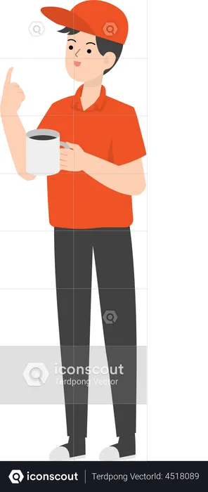 Delivery Man Drinking Coffee  Illustration